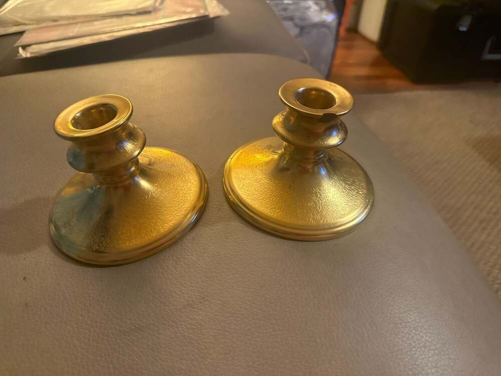 1940s Pickard China 22k Handpainted Gold Candle Holders Floral Pair #5884